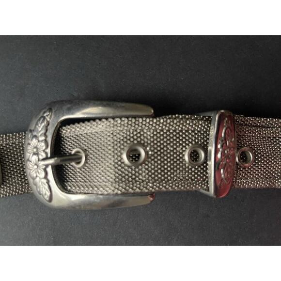 Womens Silver Tone Mesh Belt Plus Up To 42” Cowgirl Rodeo Southwestern Concho - Picture 5 of 7
